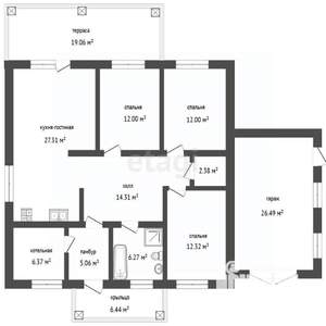 Дом 170м², 1-этажный, участок 8 сот.  