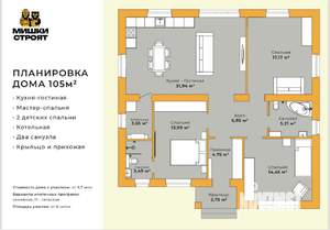 Дом 105м², 1-этажный, участок 8 сот.  