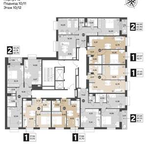 1-к квартира, строящийся дом, 42м2, 10/15 этаж