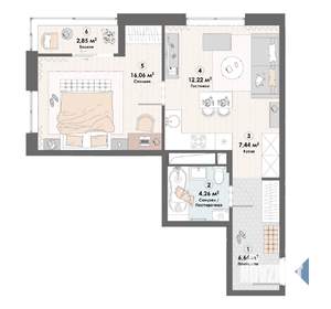 1-к квартира, строящийся дом, 49м2, 6/23 этаж