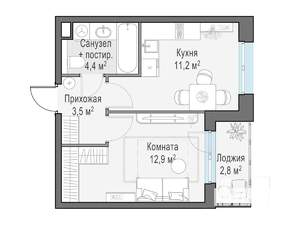 1-к квартира, строящийся дом, 34м2, 7/13 этаж