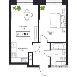 1-к квартира, вторичка, 38м2, 3/17 этаж