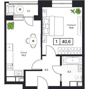 1-к квартира, вторичка, 41м2, 8/13 этаж