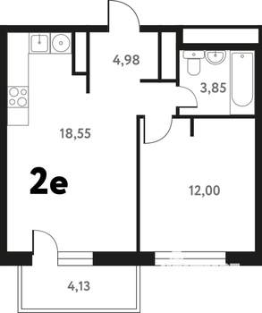 2-к квартира, строящийся дом, 41м2, 14/17 этаж