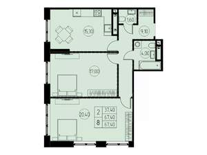 2-к квартира, строящийся дом, 67м2, 11/28 этаж