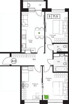 3-к квартира, вторичка, 72м2, 14/17 этаж