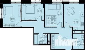 3-к квартира, строящийся дом, 78м2, 21/28 этаж