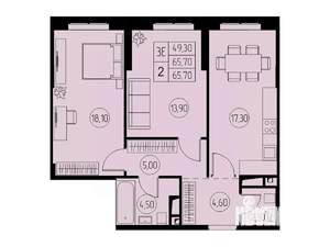 3-к квартира, строящийся дом, 66м2, 23/23 этаж