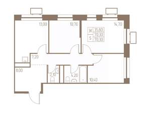 3-к квартира, строящийся дом, 70м2, 10/25 этаж