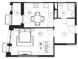 1-к квартира, вторичка, 38м2, 18/21 этаж