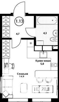 Студия квартира, вторичка, 29м2, 6/13 этаж