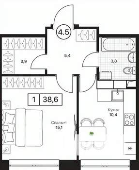1-к квартира, вторичка, 39м2, 10/17 этаж