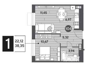 1-к квартира, строящийся дом, 38м2, 11/15 этаж