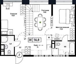 3-к квартира, вторичка, 57м2, 17/17 этаж