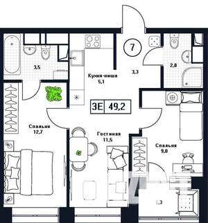 3-к квартира, вторичка, 49м2, 11/17 этаж