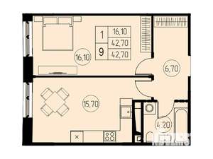 1-к квартира, строящийся дом, 43м2, 16/18 этаж