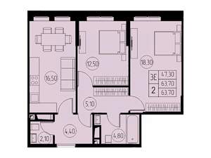 3-к квартира, вторичка, 64м2, 19/23 этаж