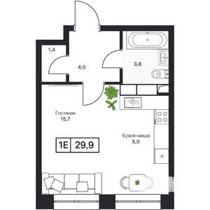 Студия квартира, вторичка, 30м2, 2/17 этаж
