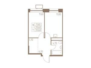 1-к квартира, строящийся дом, 40м2, 16/25 этаж