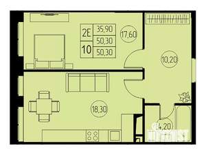 2-к квартира, вторичка, 50м2, 16/23 этаж