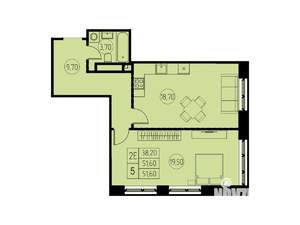 2-к квартира, строящийся дом, 52м2, 14/18 этаж
