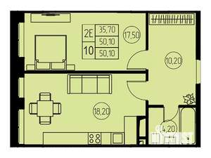 2-к квартира, строящийся дом, 50м2, 11/23 этаж