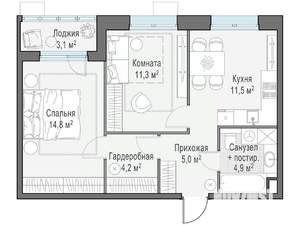 2-к квартира, строящийся дом, 52м2, 9/14 этаж