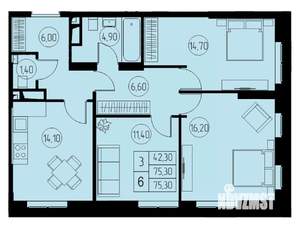 3-к квартира, строящийся дом, 75м2, 23/23 этаж