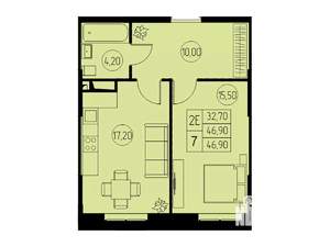 2-к квартира, строящийся дом, 47м2, 20/23 этаж