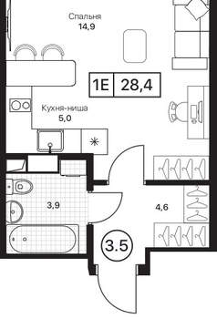 Студия квартира, вторичка, 28м2, 2/17 этаж