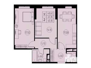 3-к квартира, строящийся дом, 65м2, 15/23 этаж
