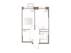 1-к квартира, строящийся дом, 39м2, 2/25 этаж