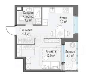 1-к квартира, строящийся дом, 32м2, 8/14 этаж