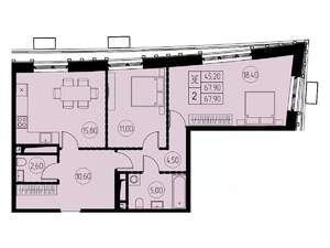 3-к квартира, строящийся дом, 68м2, 27/28 этаж