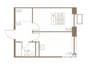 1-к квартира, строящийся дом, 41м2, 13/25 этаж