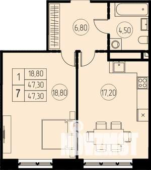 1-к квартира, вторичка, 47м2, 5/18 этаж
