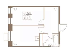 1-к квартира, строящийся дом, 42м2, 12/25 этаж