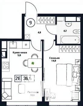 1-к квартира, вторичка, 39м2, 6/17 этаж