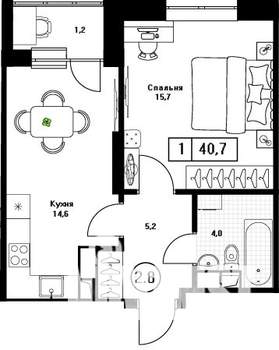 1-к квартира, вторичка, 41м2, 4/13 этаж