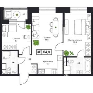 2-к квартира, вторичка, 55м2, 3/17 этаж