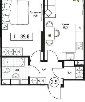 1-к квартира, вторичка, 40м2, 3/17 этаж