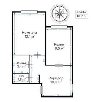 1-к квартира, вторичка, 35м2, 2/9 этаж