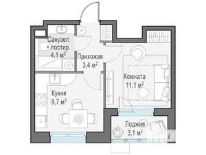 1-к квартира, строящийся дом, 28м2, 13/14 этаж