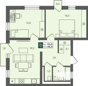 2-к квартира, строящийся дом, 67м2, 2/4 этаж