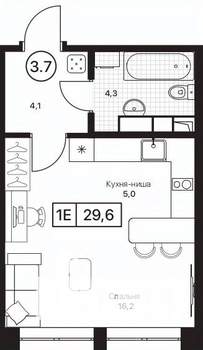 1-к квартира, вторичка, 30м2, 7/17 этаж