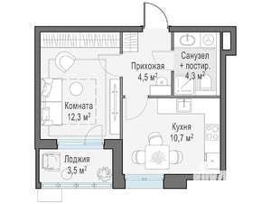1-к квартира, строящийся дом, 32м2, 14/14 этаж