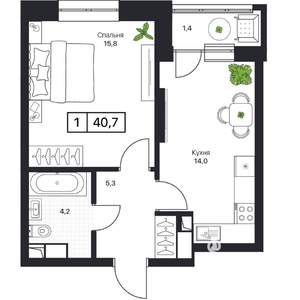 1-к квартира, вторичка, 41м2, 5/13 этаж