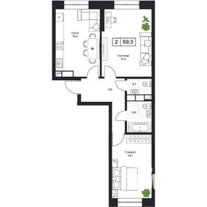 2-к квартира, вторичка, 60м2, 10/17 этаж