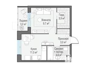 1-к квартира, строящийся дом, 34м2, 12/13 этаж