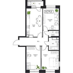 3-к квартира, вторичка, 71м2, 9/17 этаж